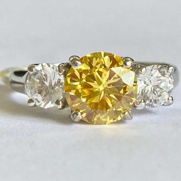 Sterling Silver Yellow Cubic Zirconia Ring Cocktail Size 9 10 Round Cut 925 - Picture 2 of 13